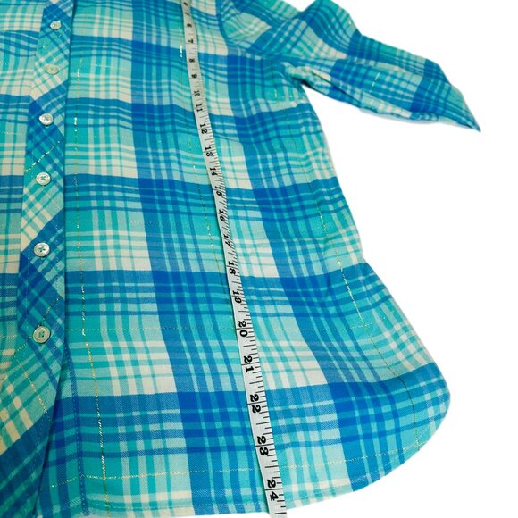 Talbots Metallic Flannel Modern Classic Shirt MP – Blue Lagoon Plaid – Pre-Owned - Picture 3 of 11